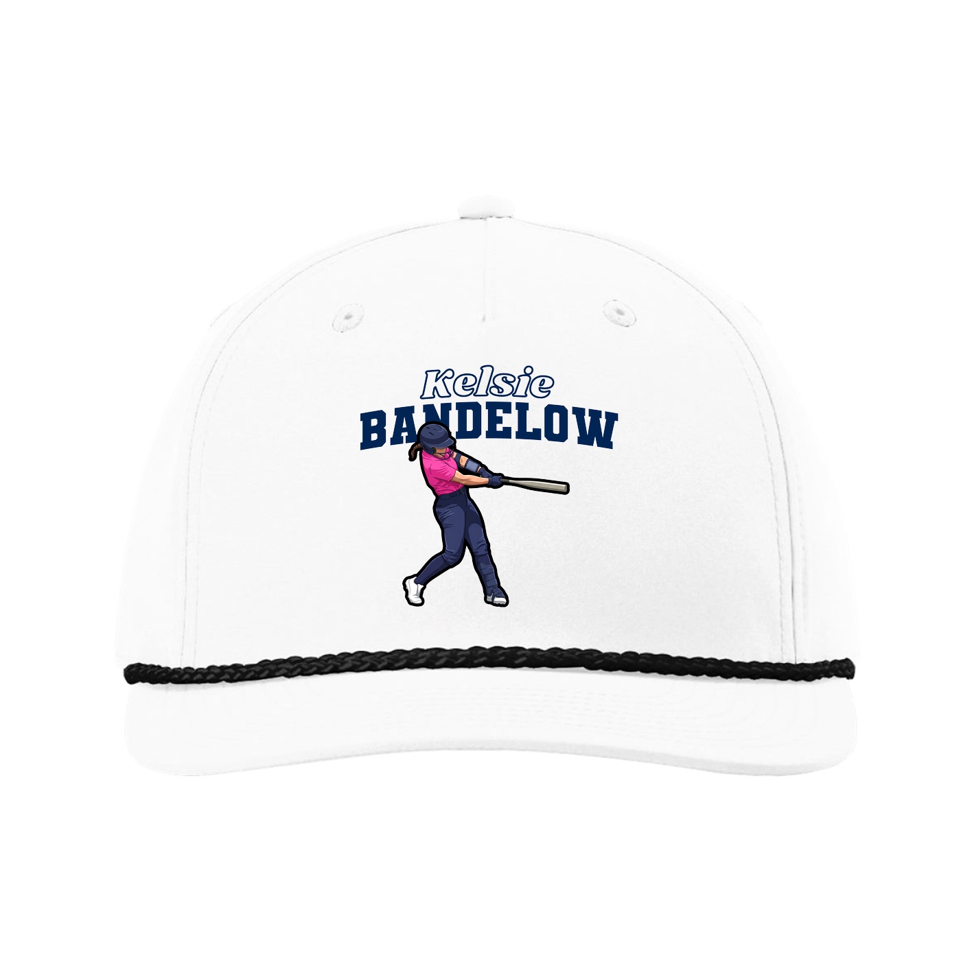Five-Panel Classic Rope Cap — Name Arch in White