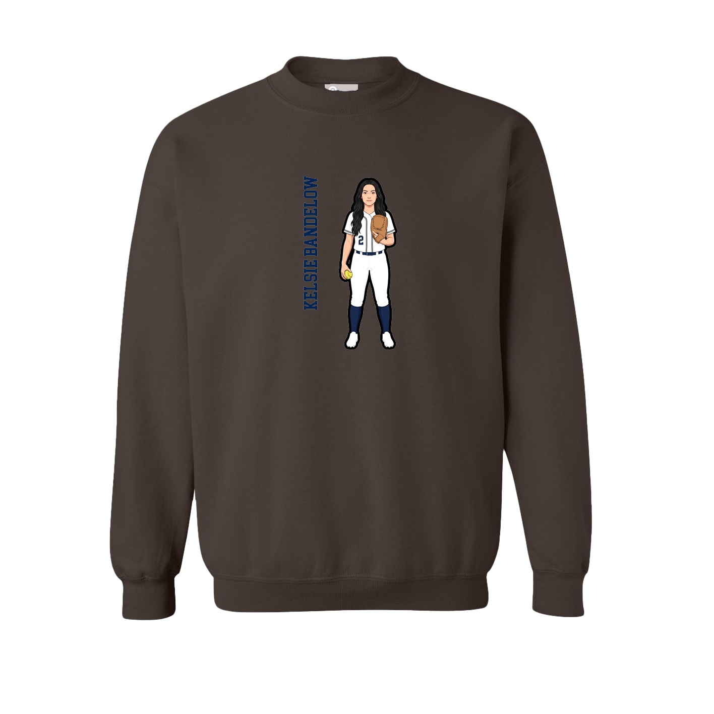 Fleece Crew — Name Vertical in Brown