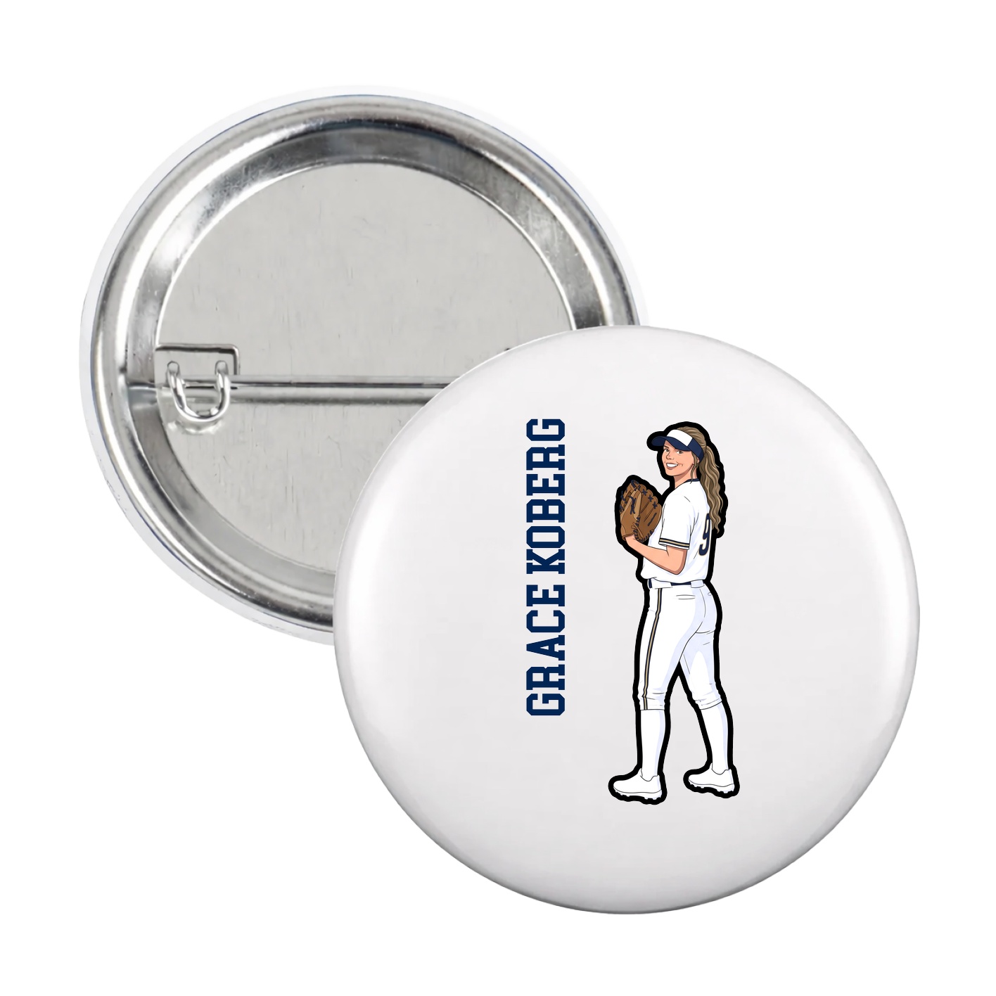Game Day Button — Name Vertical in White
