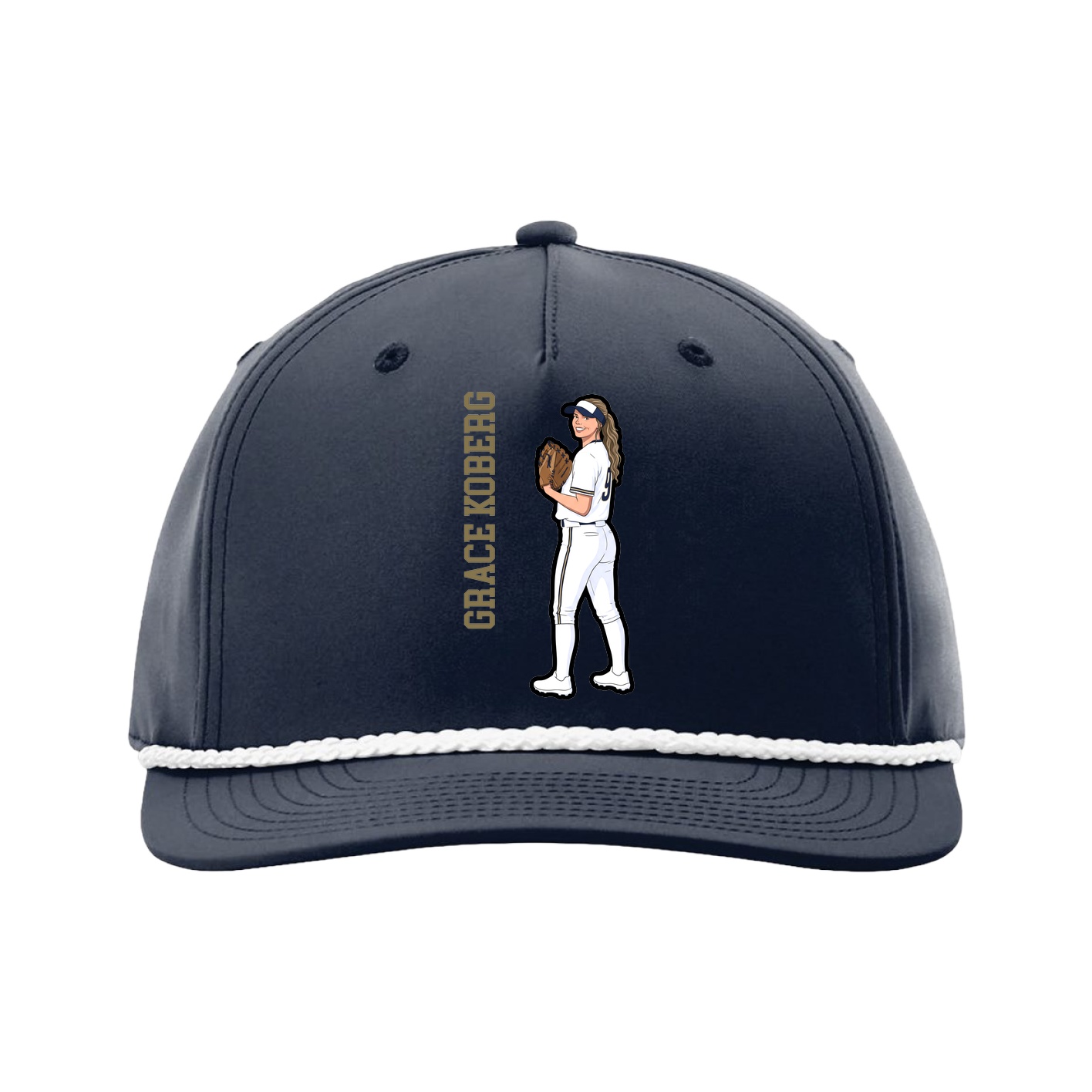 Five-Panel Classic Rope Cap — Name Vertical in Navy