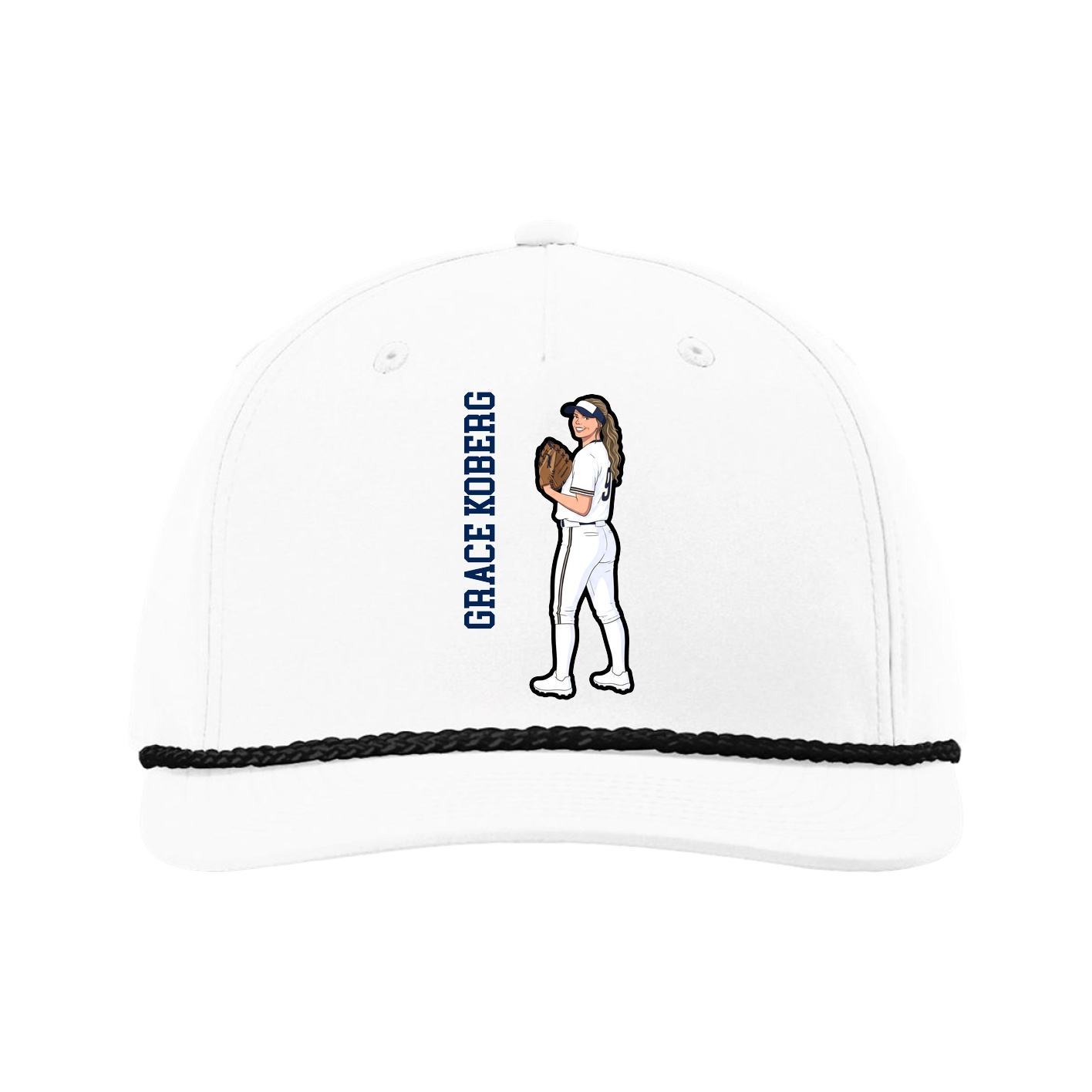Five-Panel Classic Rope Cap — Name Vertical in White
