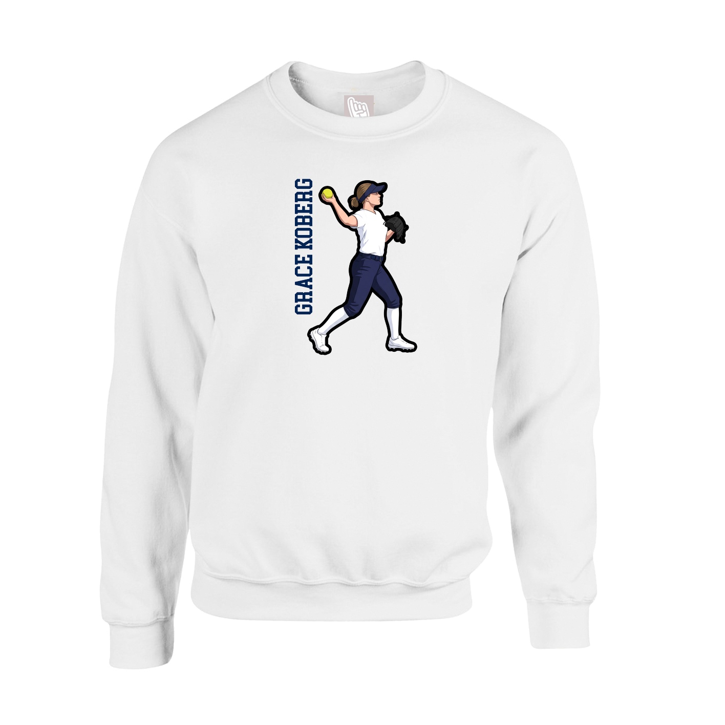 Fleece Crew — Name Vertical in White