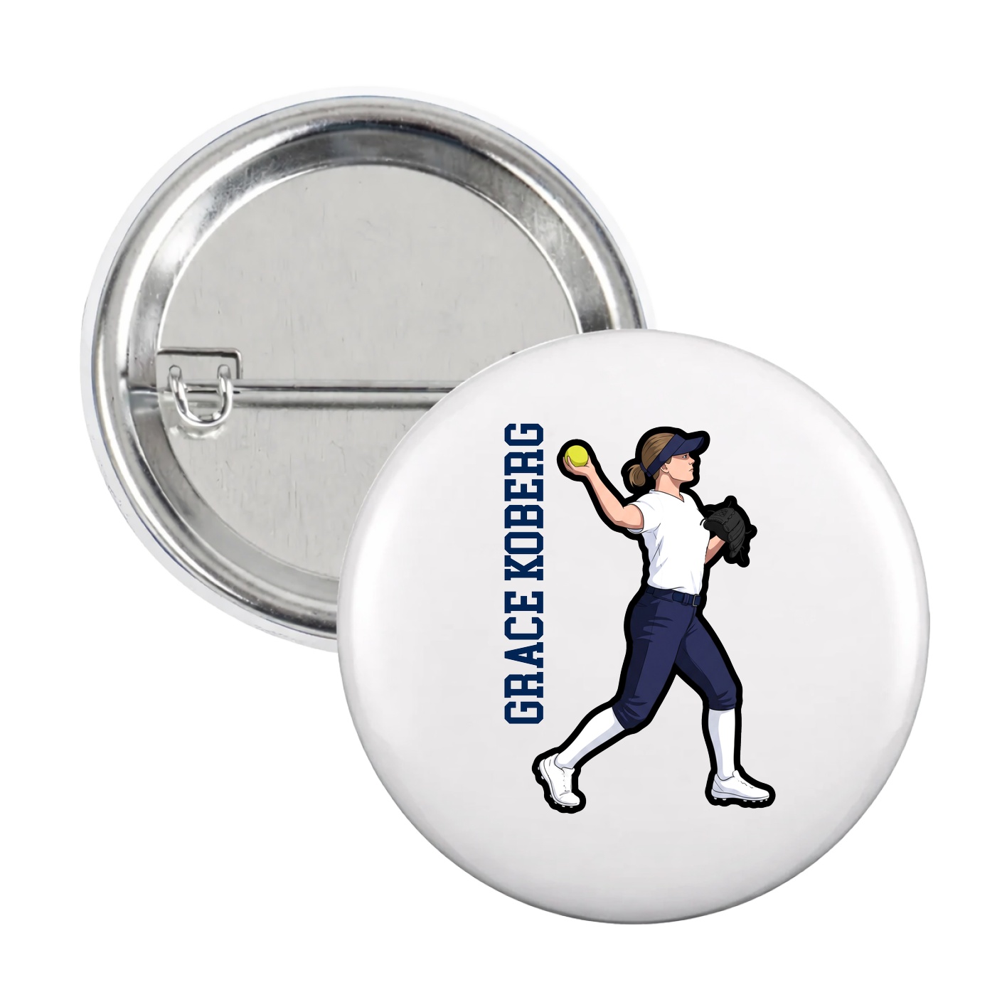 Game Day Button — Name Vertical in White