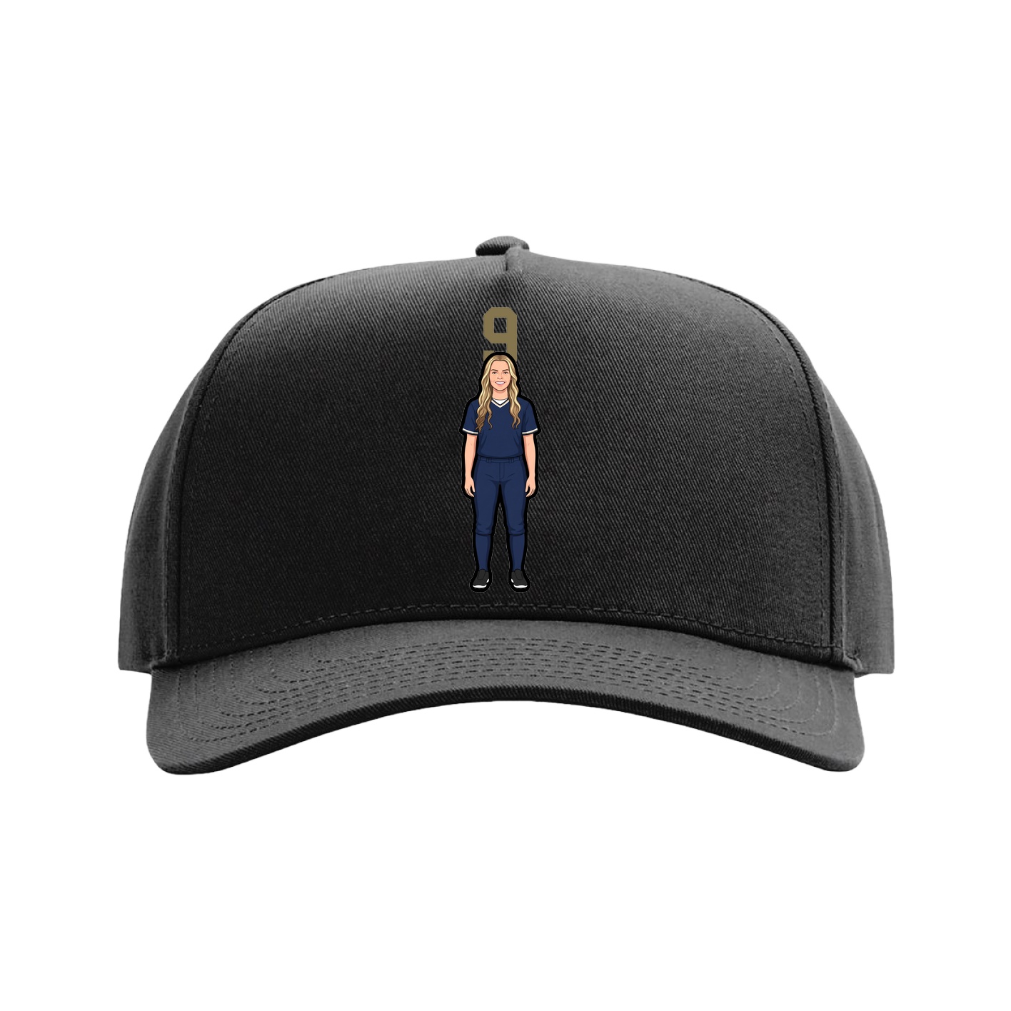 Full Fabric Five-Panel Champ Cap — Number Top in Black
