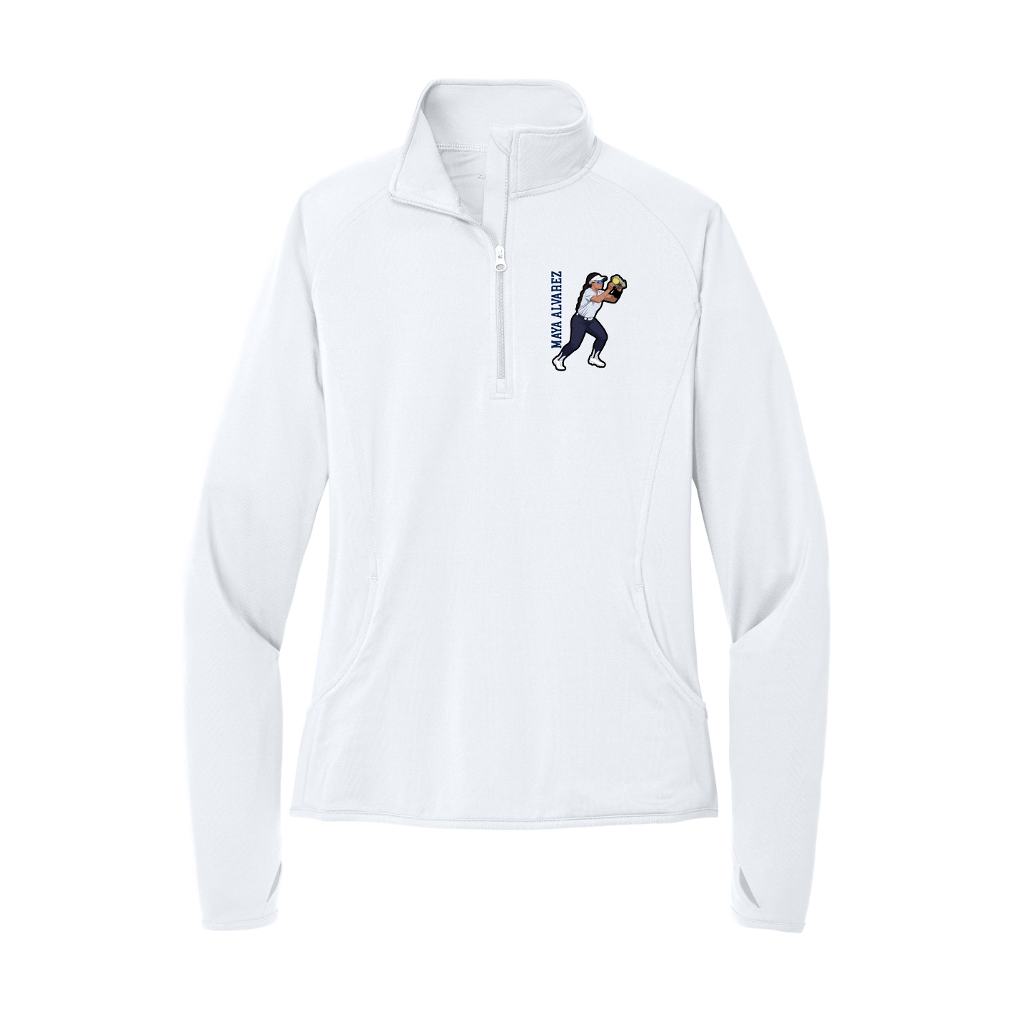 Women's Q-Zip Pullover — Name Vertical in White