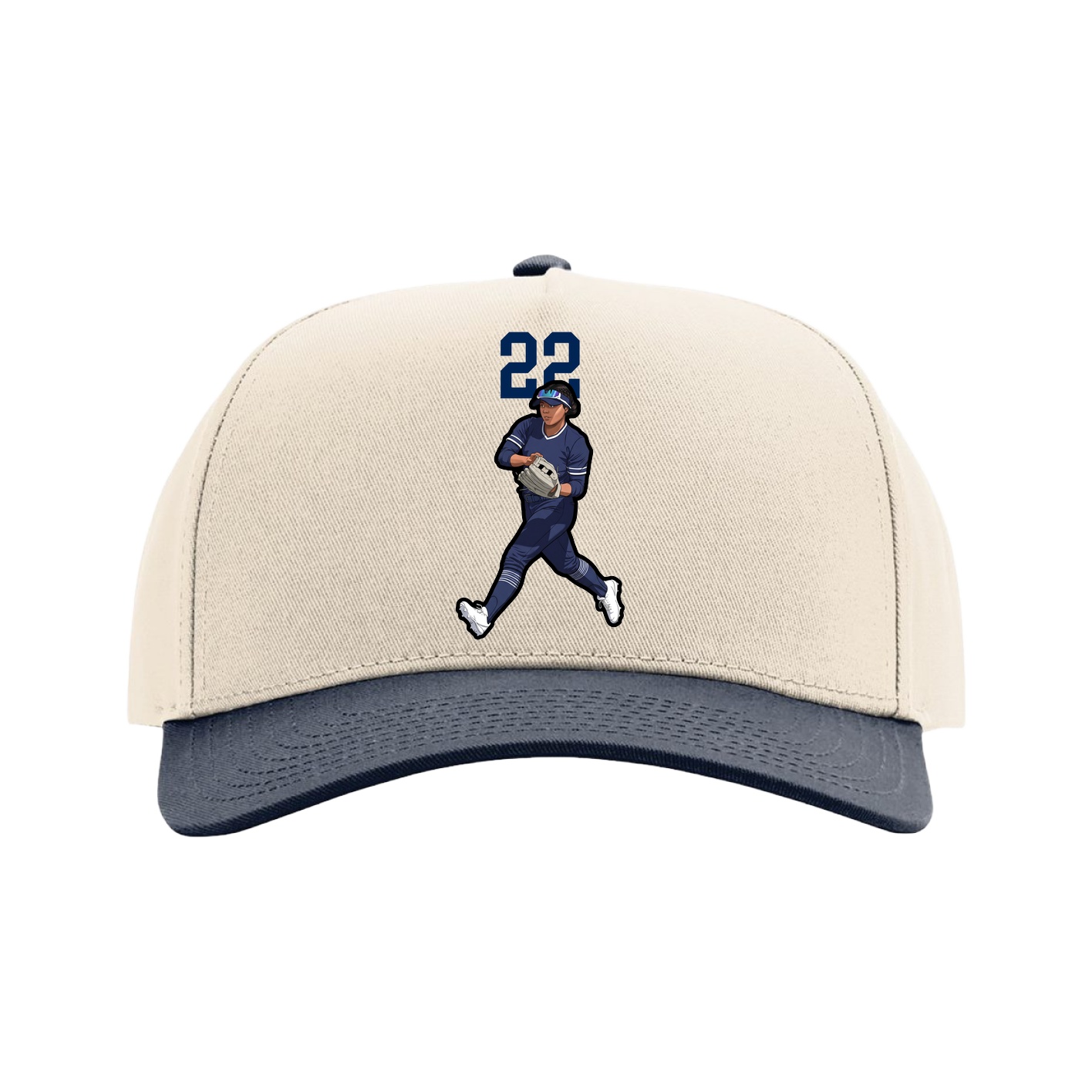 Full Fabric Five-Panel Champ Cap — Number Top in Cream/Navy