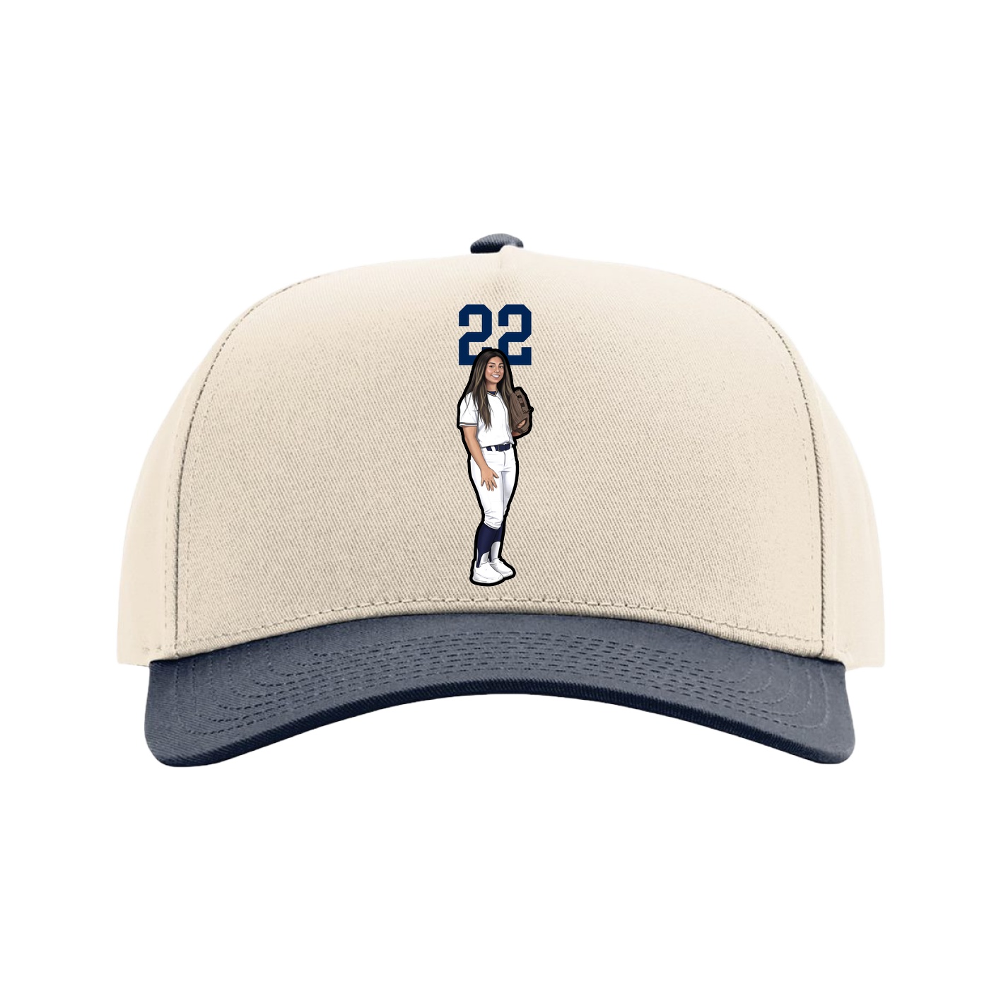 Full Fabric Five-Panel Champ Cap — Number Top in Cream/Navy