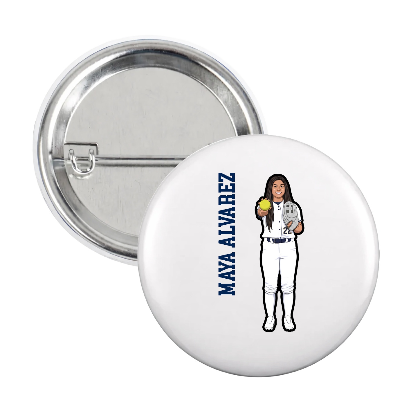 Game Day Button — Name Vertical in White
