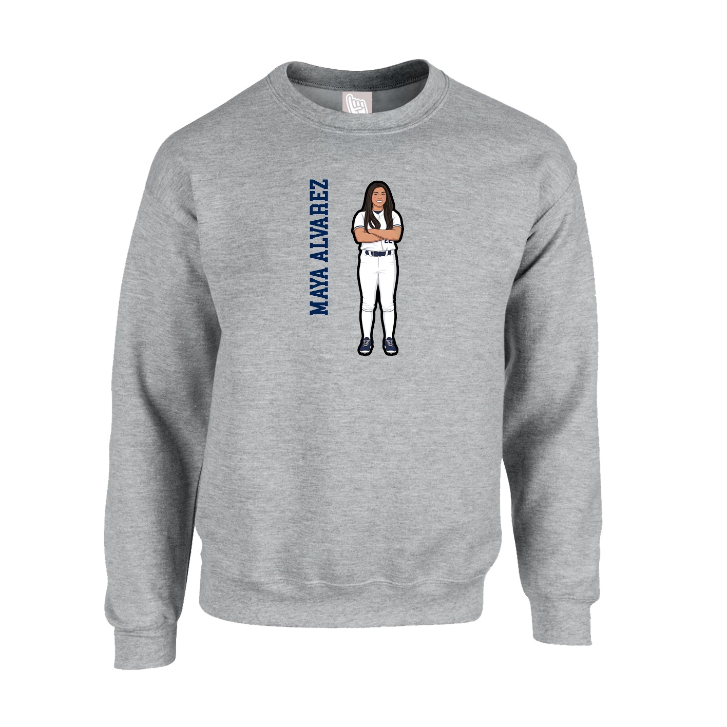 Fleece Crew — Name Vertical in Grey