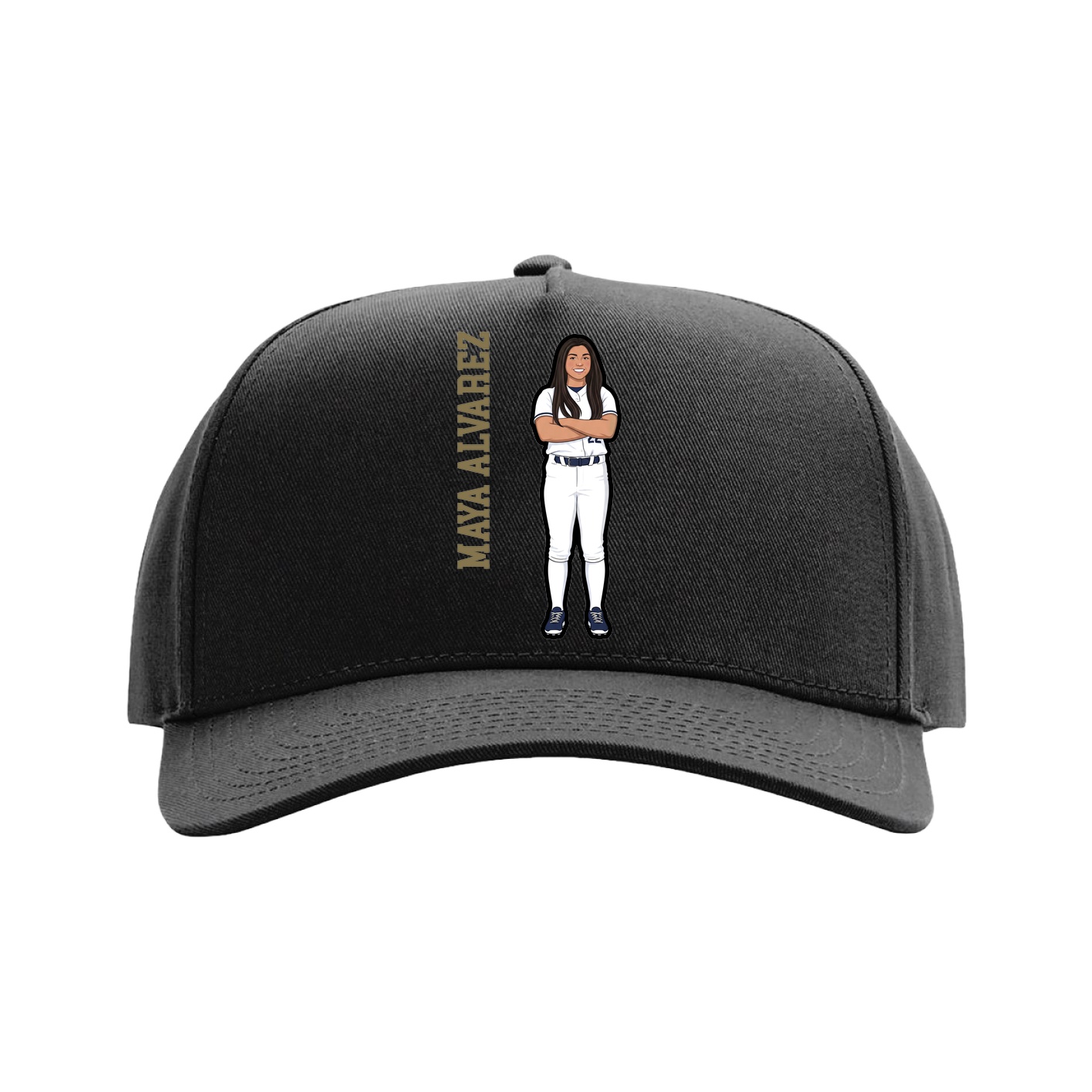 Full Fabric Five-Panel Champ Cap — Name Vertical in Black