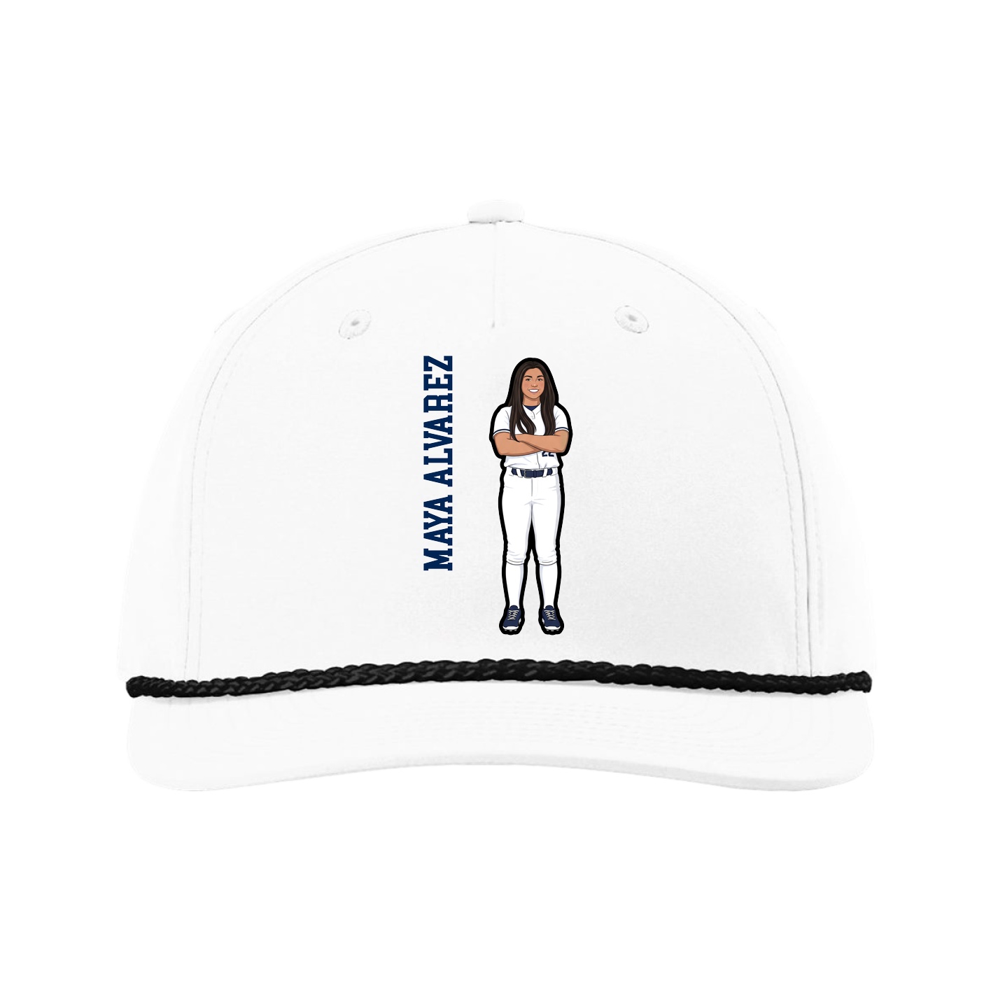 Five-Panel Classic Rope Cap — Name Vertical in White