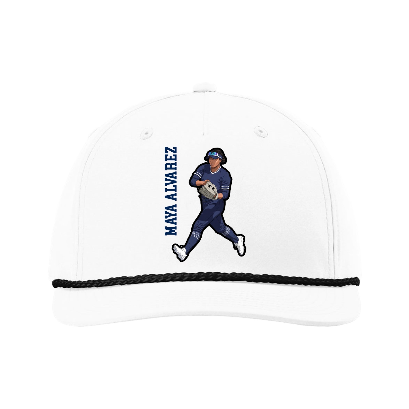 Five-Panel Classic Rope Cap — Name Vertical in White