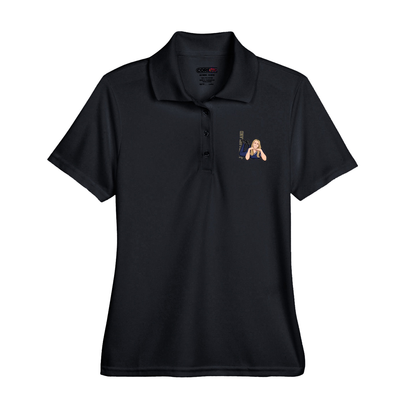 Womens Performance Polo — Name Vertical in Black