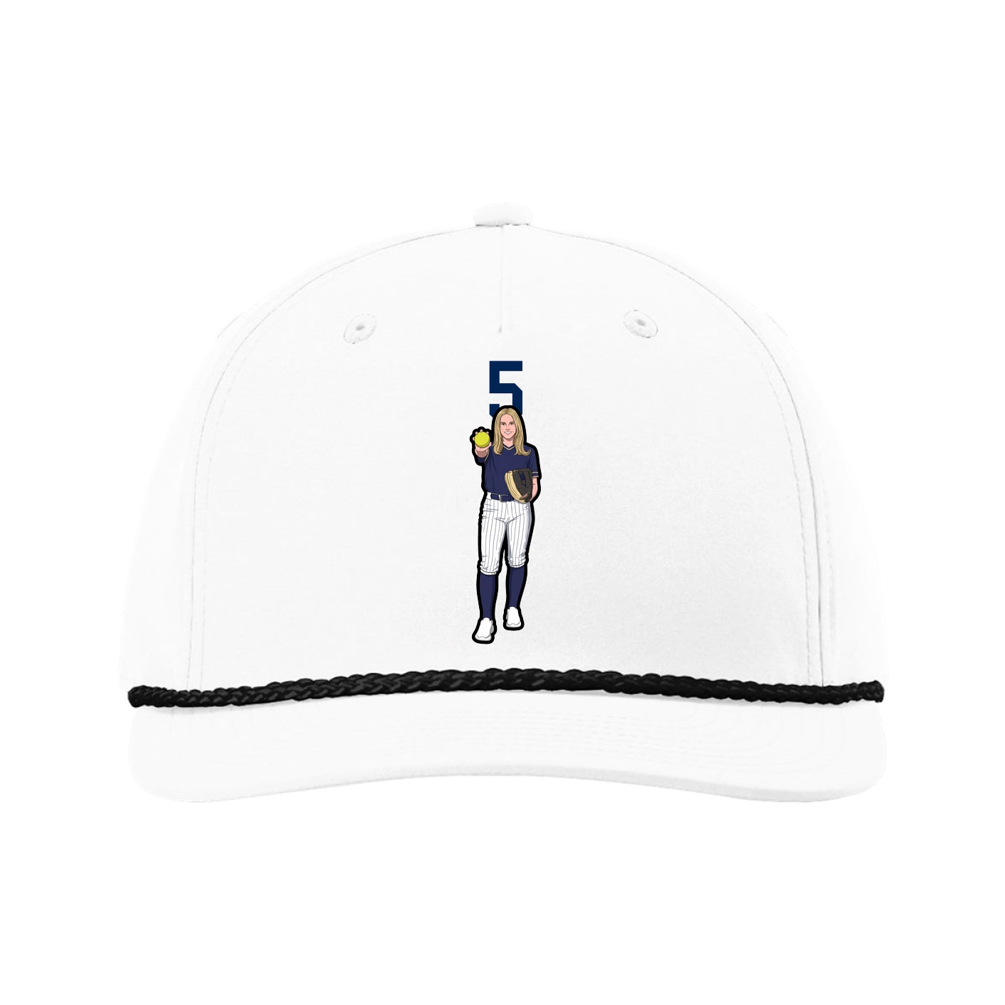 Five-Panel Classic Rope Cap — Number Top in White