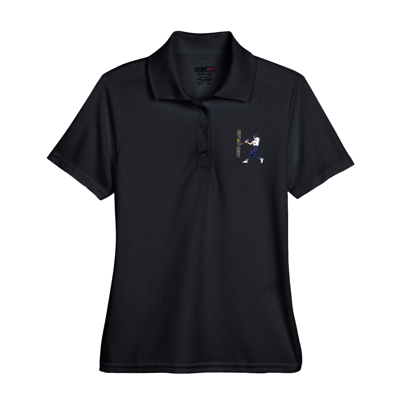 Womens Performance Polo — Name Vertical in Black