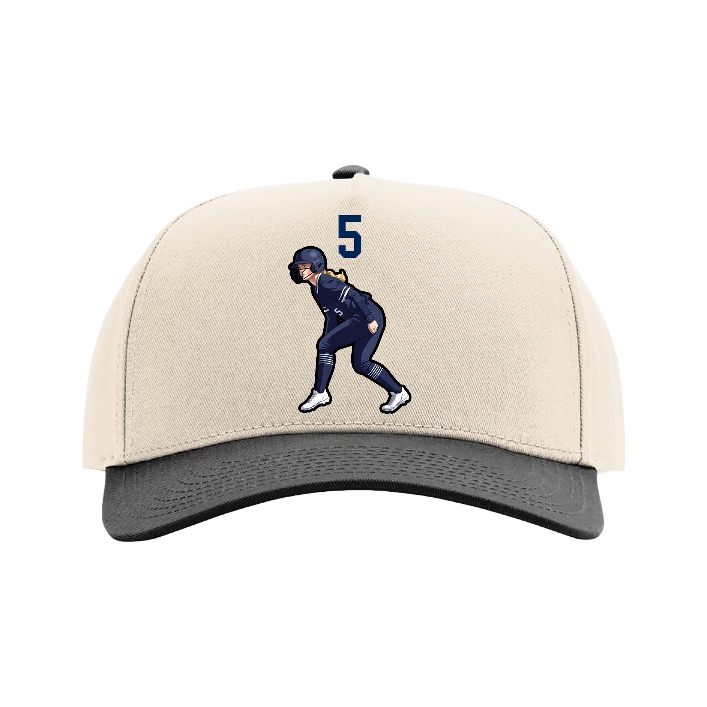 Full Fabric Five-Panel Champ Cap — Number Top in Cream/Black