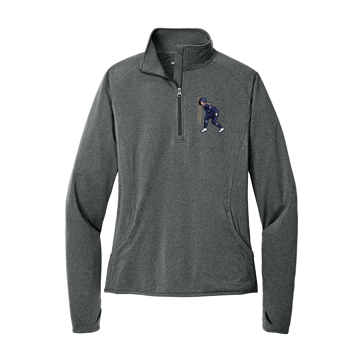 Women's Q-Zip Pullover — Name Vertical in Grey