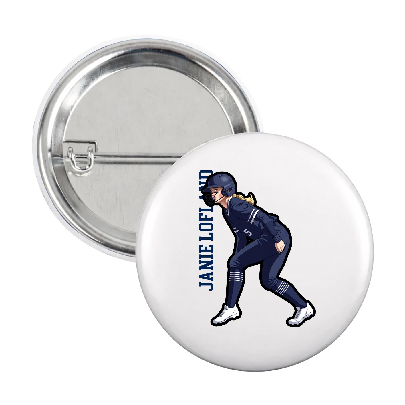 Game Day Button — Name Vertical in White
