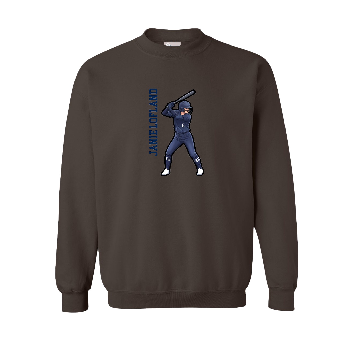 Fleece Crew — Name Vertical in Brown