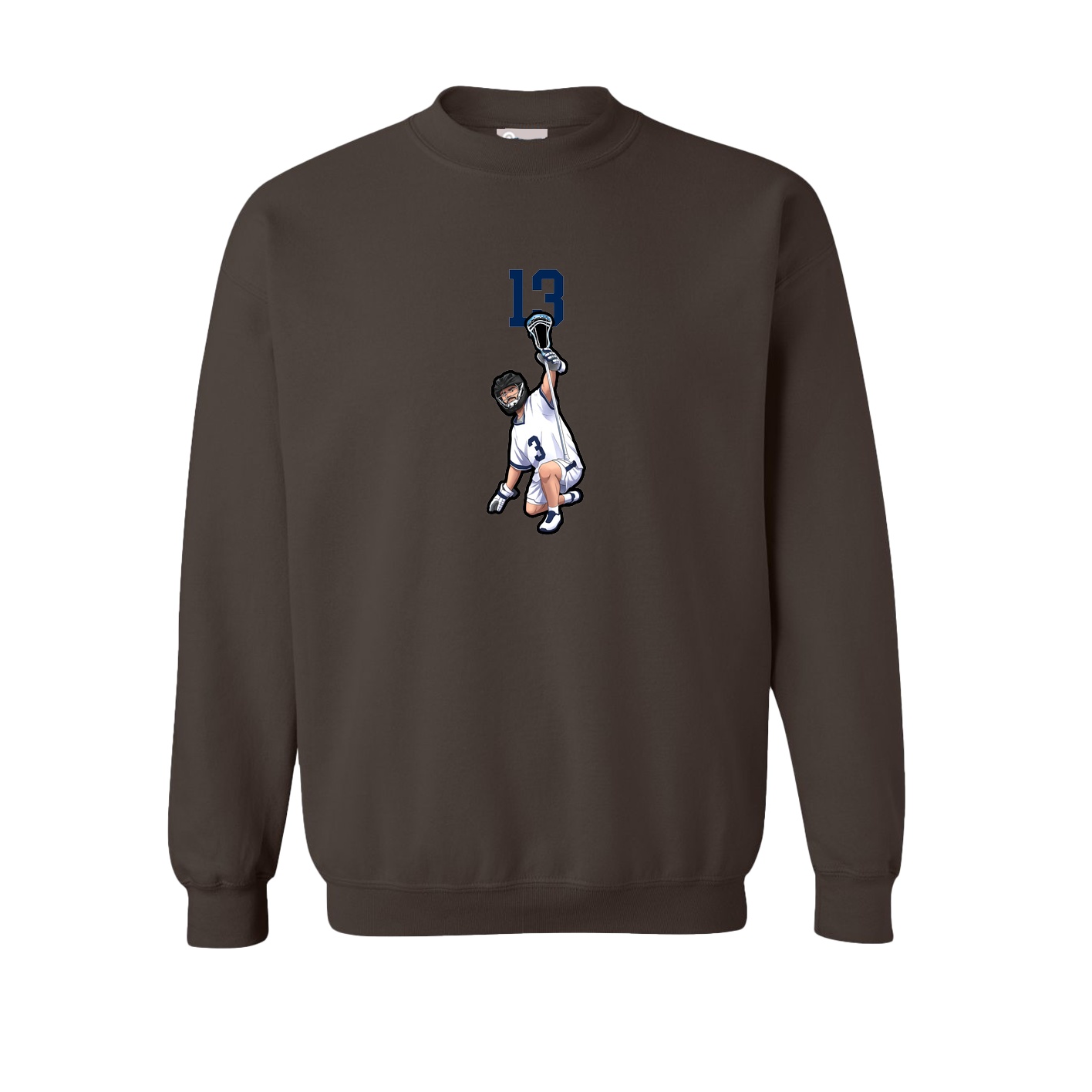 Fleece Crew — Number Top in Brown