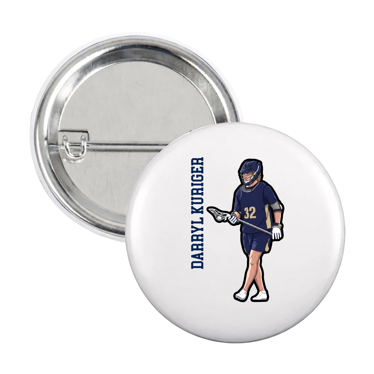 Game Day Button — Name Vertical in White