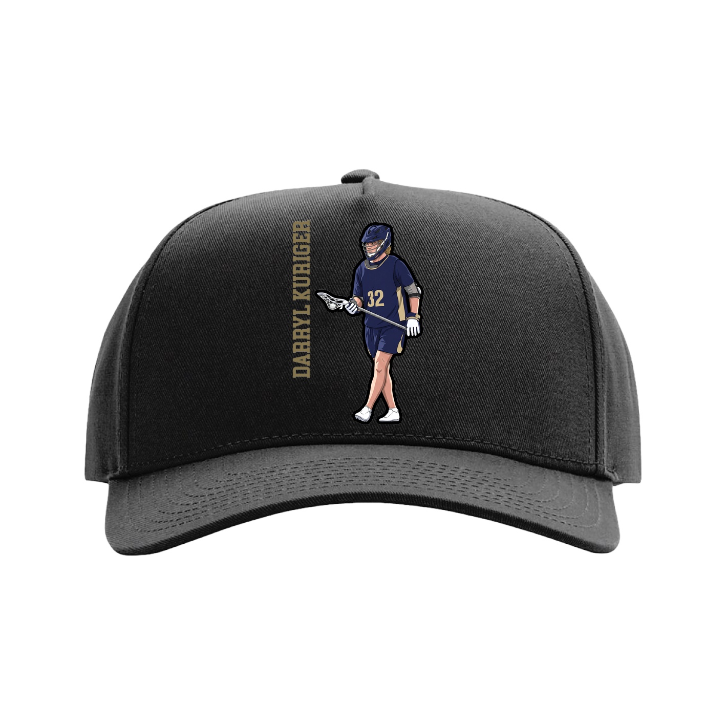 Full Fabric Five-Panel Champ Cap — Name Vertical in Black