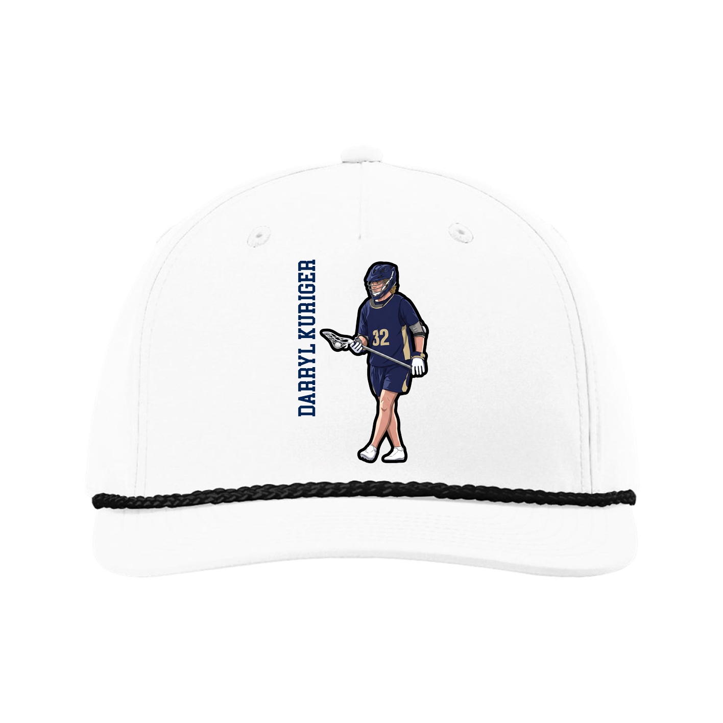 Five-Panel Classic Rope Cap — Name Vertical in White