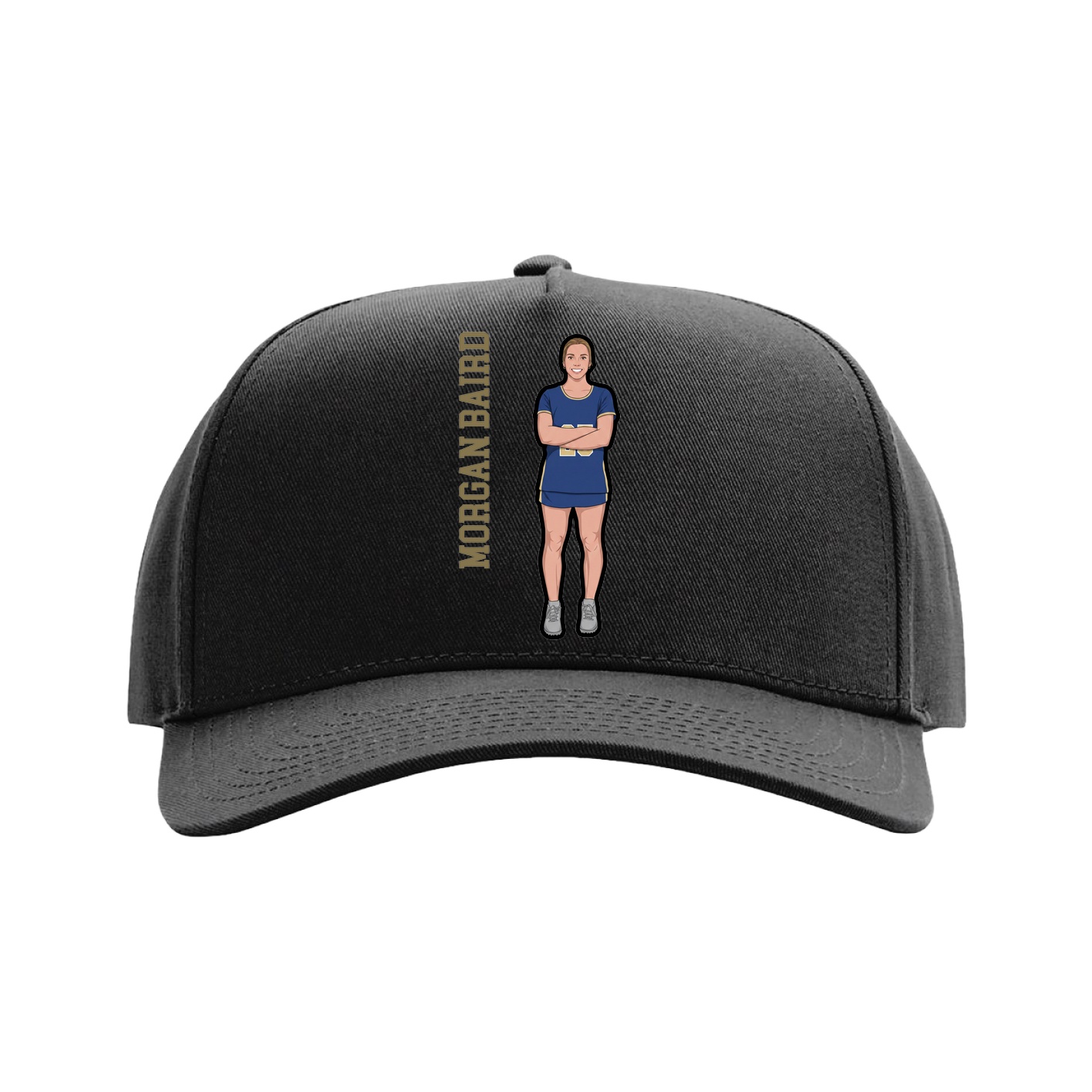 Full Fabric Five-Panel Champ Cap — Name Vertical in Black
