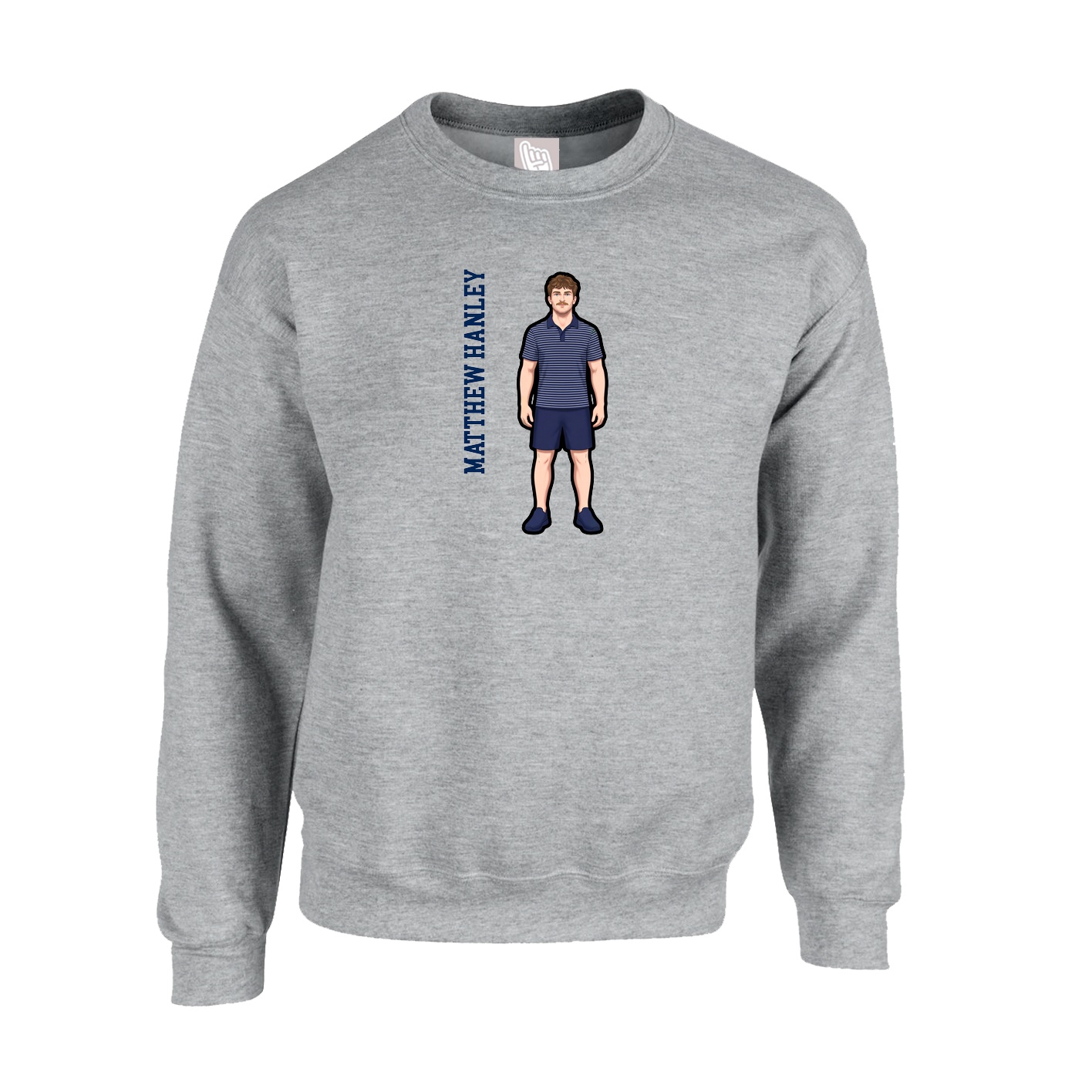 Fleece Crew — Name Vertical in Grey