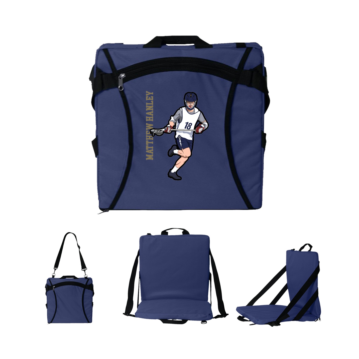 Folding Stadium Seat — Name Vertical in Navy