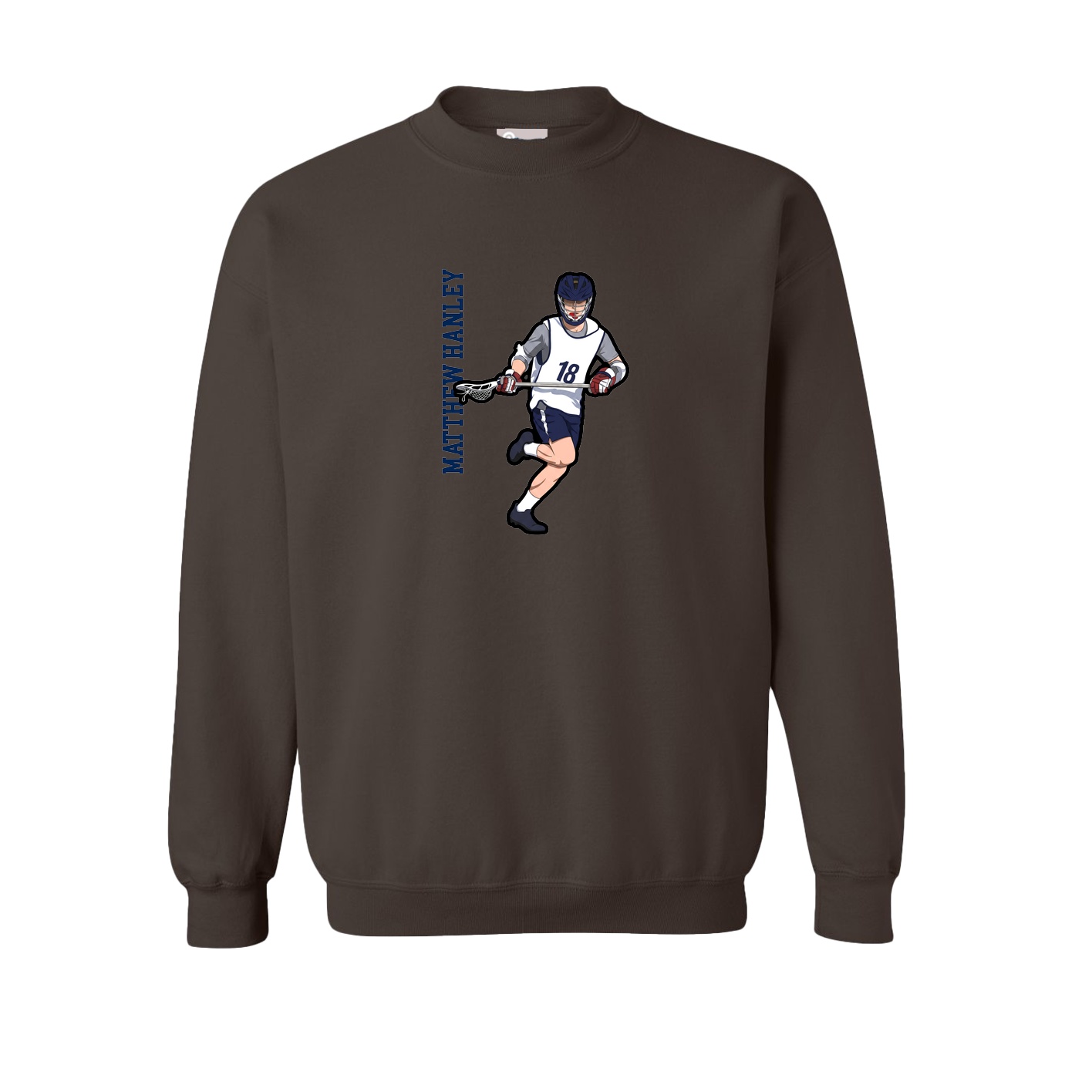 Fleece Crew — Name Vertical in Brown