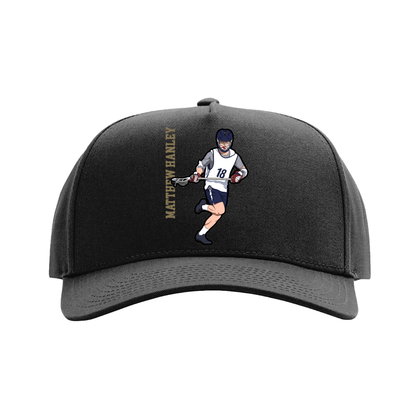 Full Fabric Five-Panel Champ Cap — Name Vertical in Black