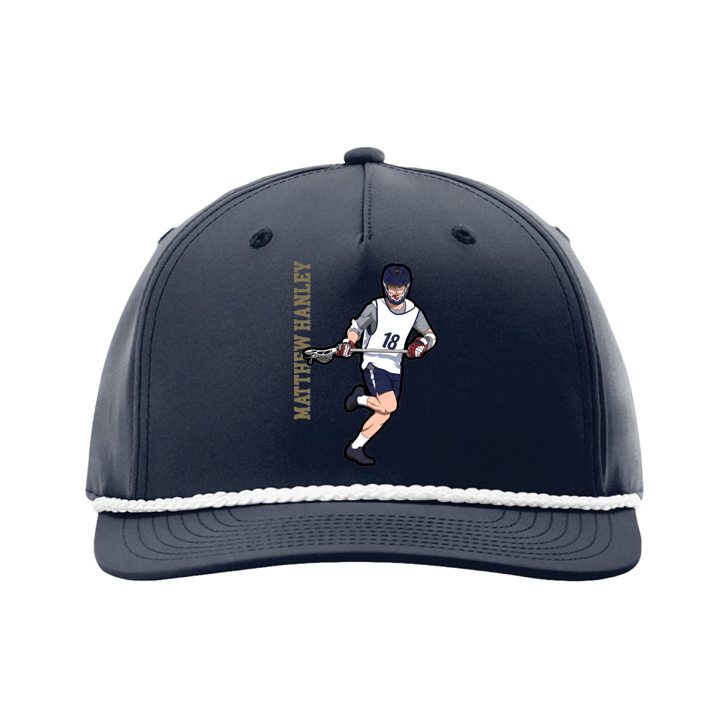 Five-Panel Classic Rope Cap — Name Vertical in Navy