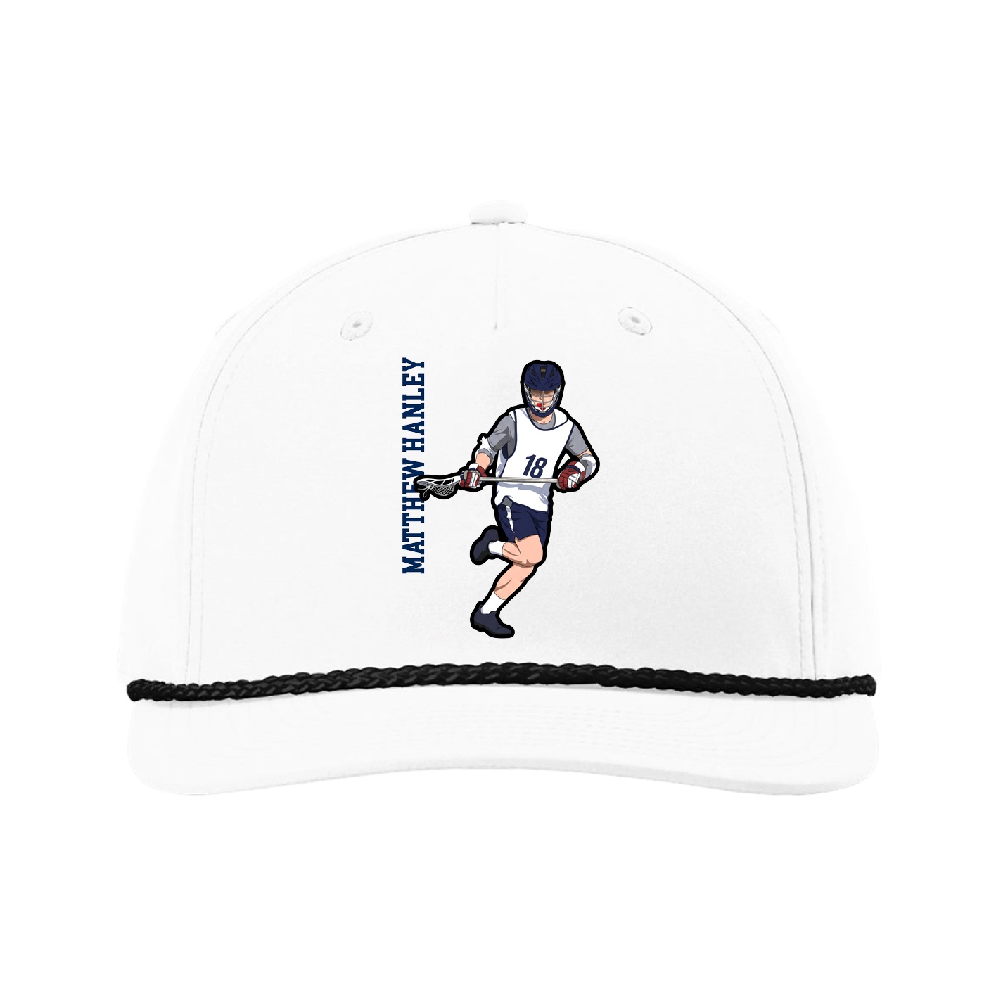 Five-Panel Classic Rope Cap — Name Vertical in White