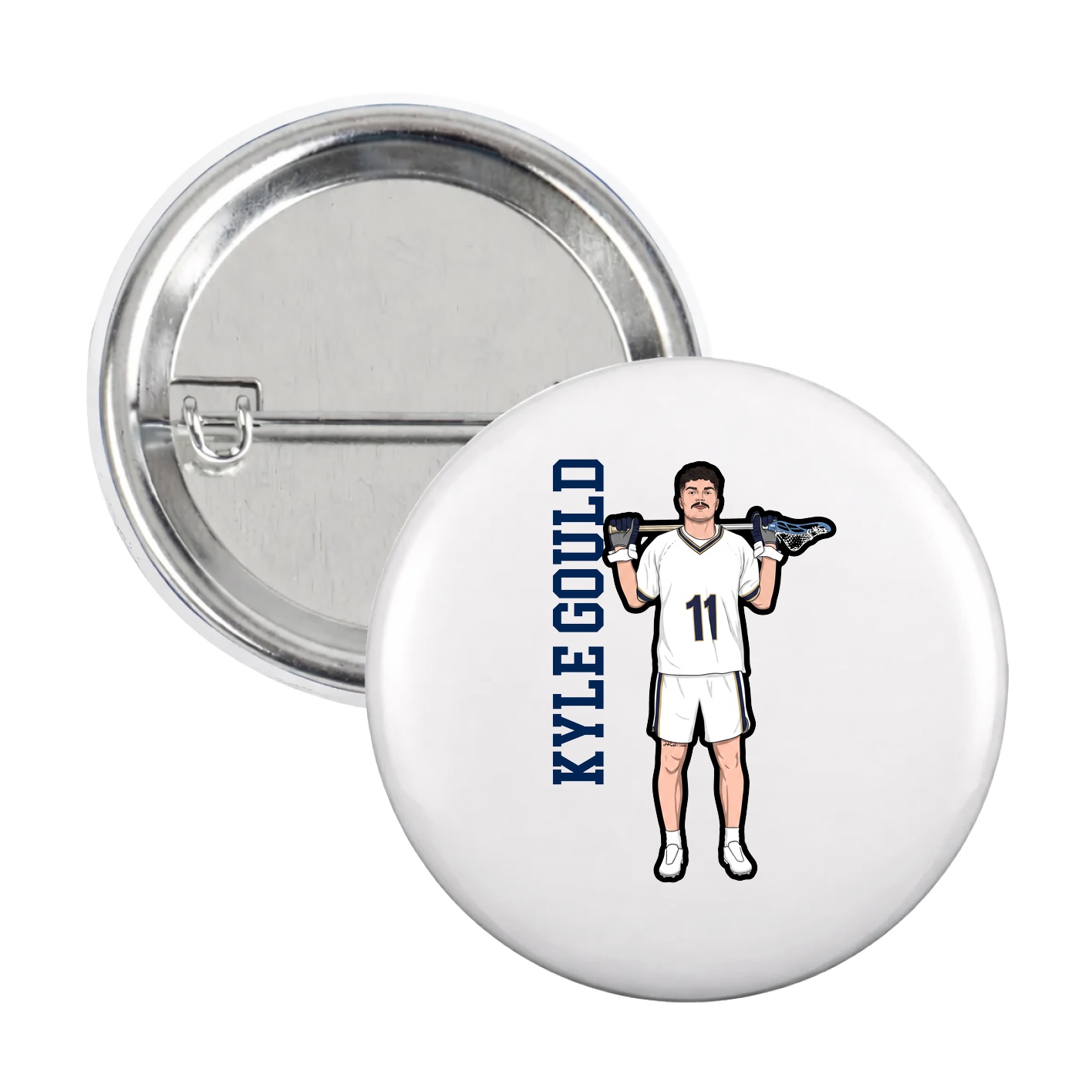 Game Day Button — Name Vertical in White