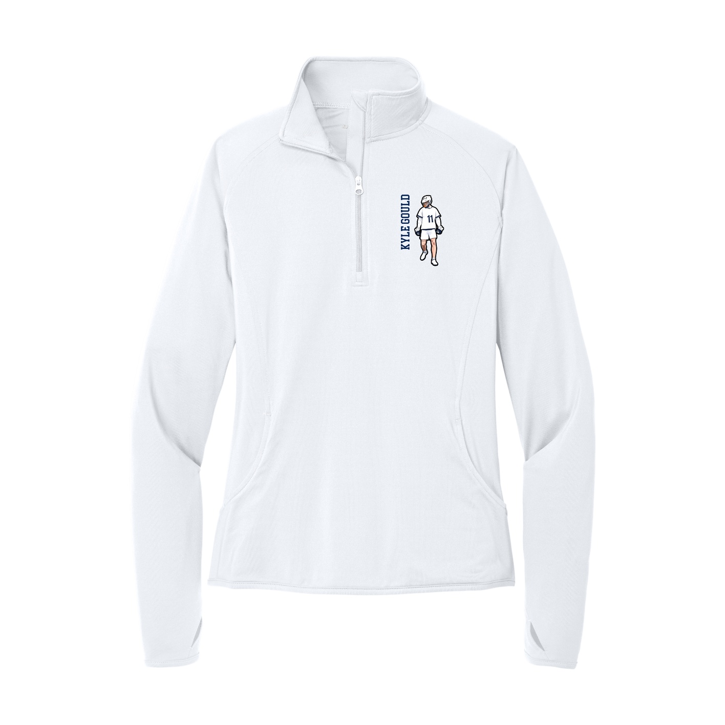 Women's Q-Zip Pullover — Name Vertical in White