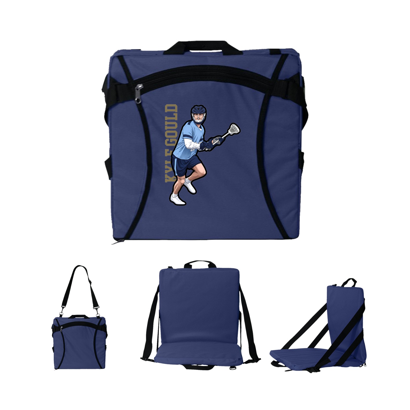 Folding Stadium Seat — Name Vertical in Navy