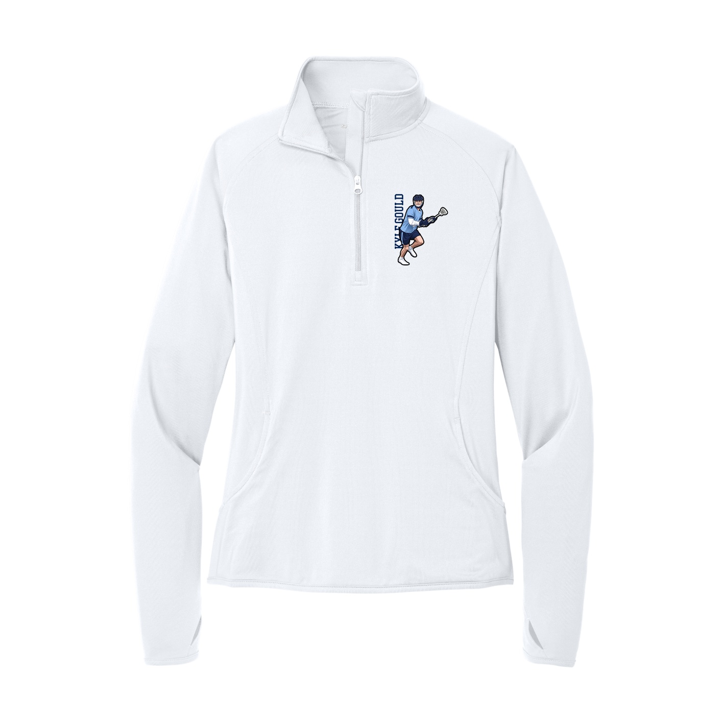 Women's Q-Zip Pullover — Name Vertical in White