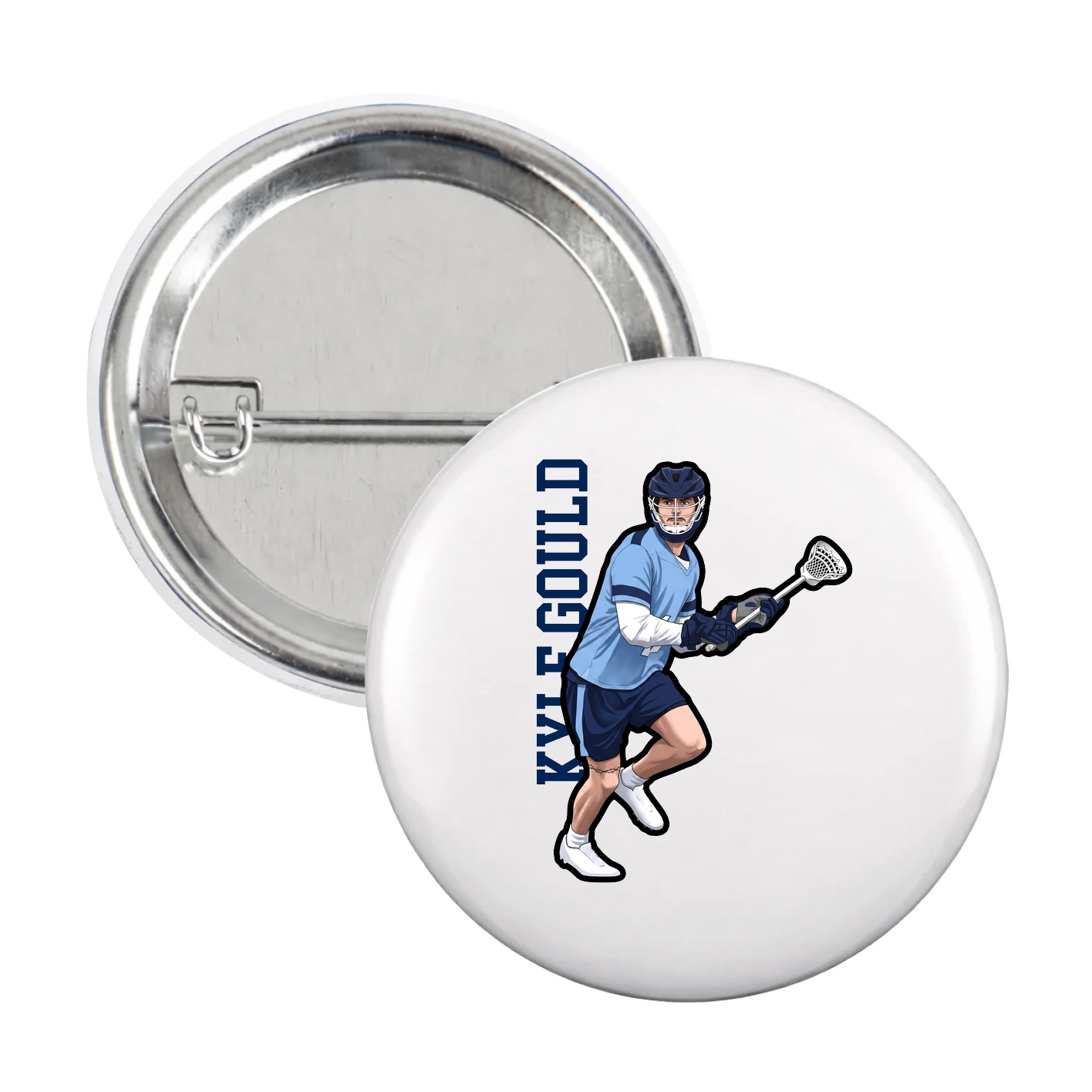 Game Day Button — Name Vertical in White