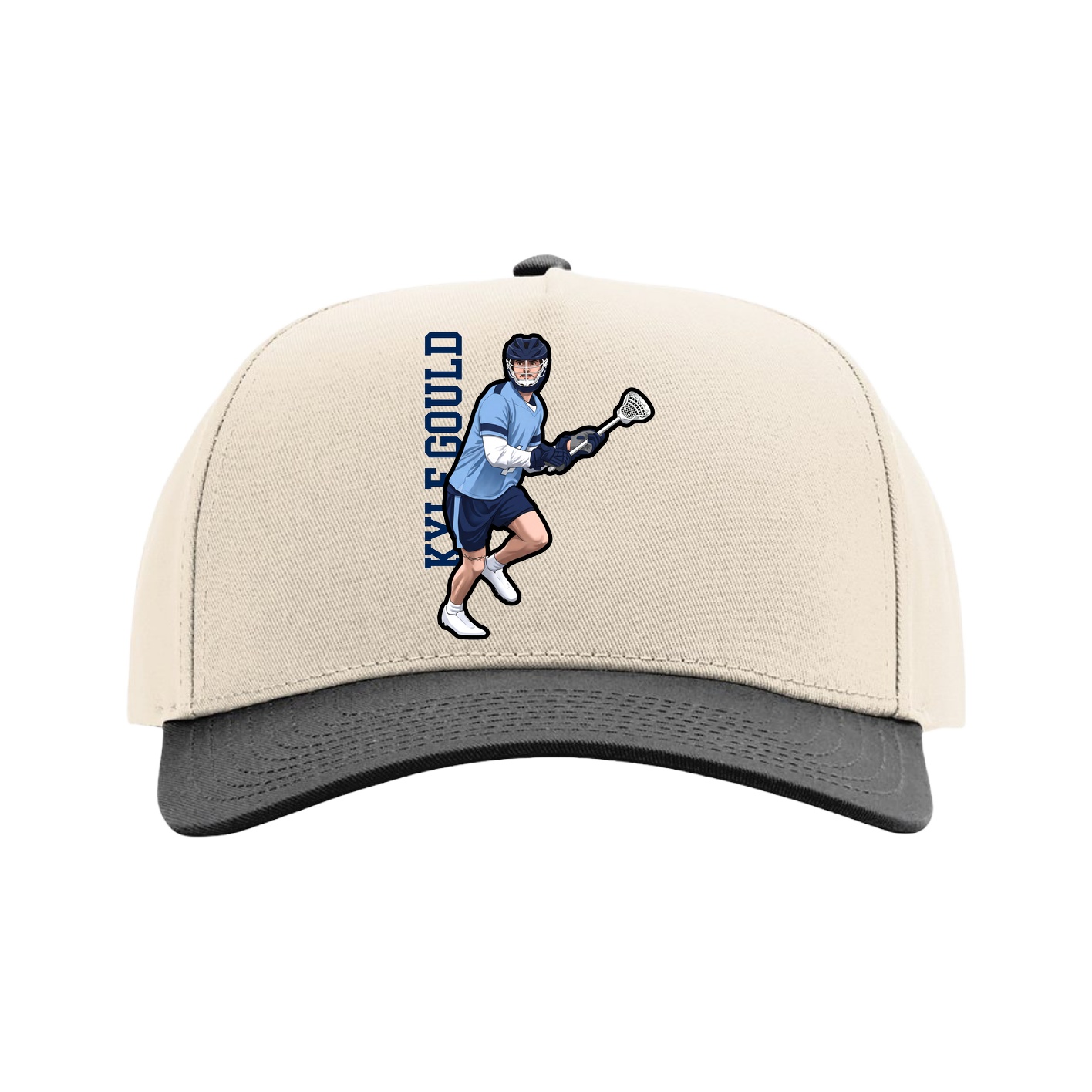Full Fabric Five-Panel Champ Cap — Name Vertical in Cream/Black