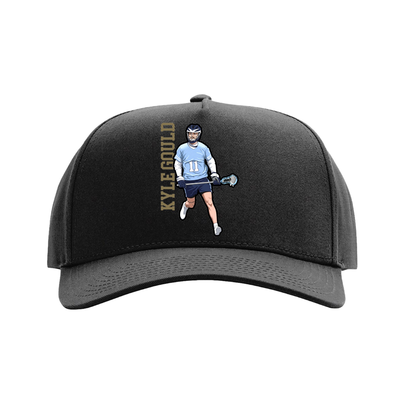 Full Fabric Five-Panel Champ Cap — Name Vertical in Black