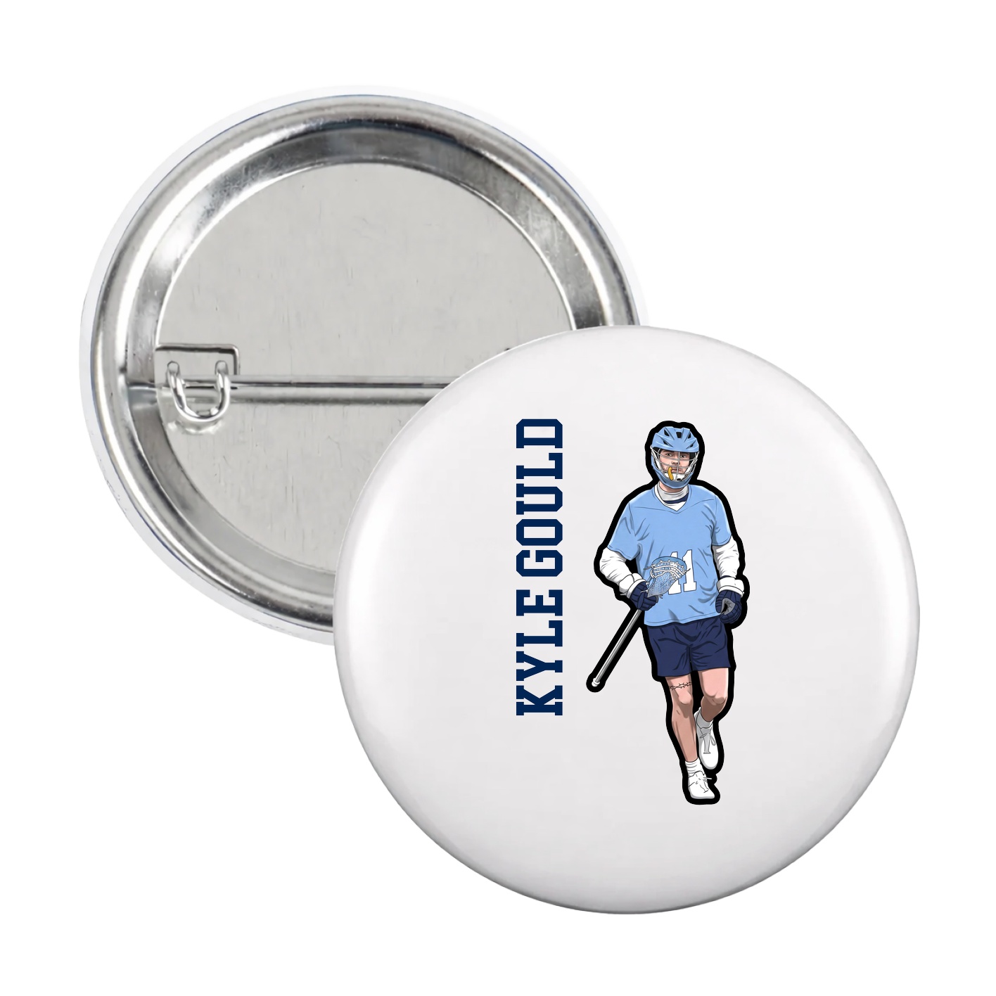 Game Day Button — Name Vertical in White
