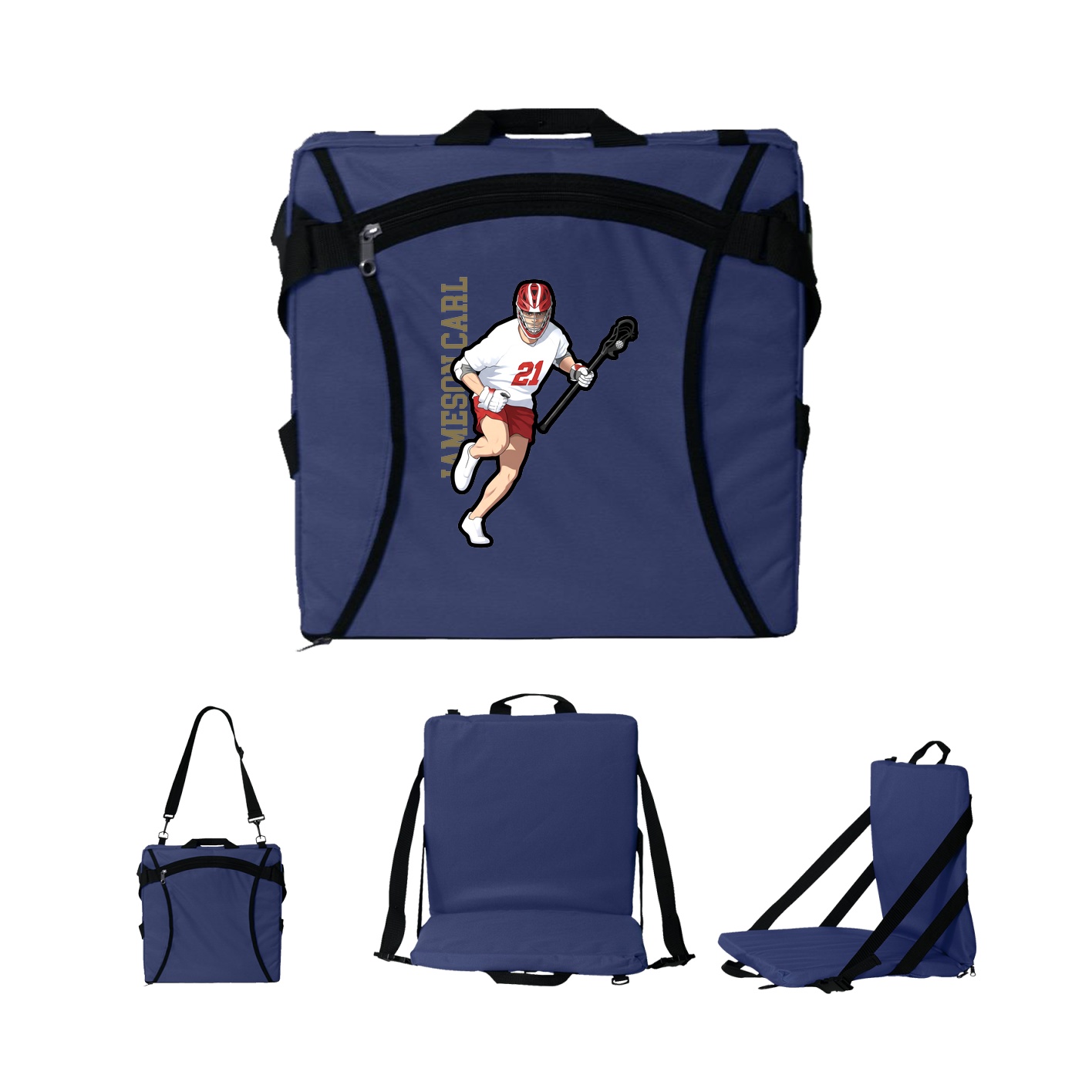 Folding Stadium Seat — Name Vertical in Navy
