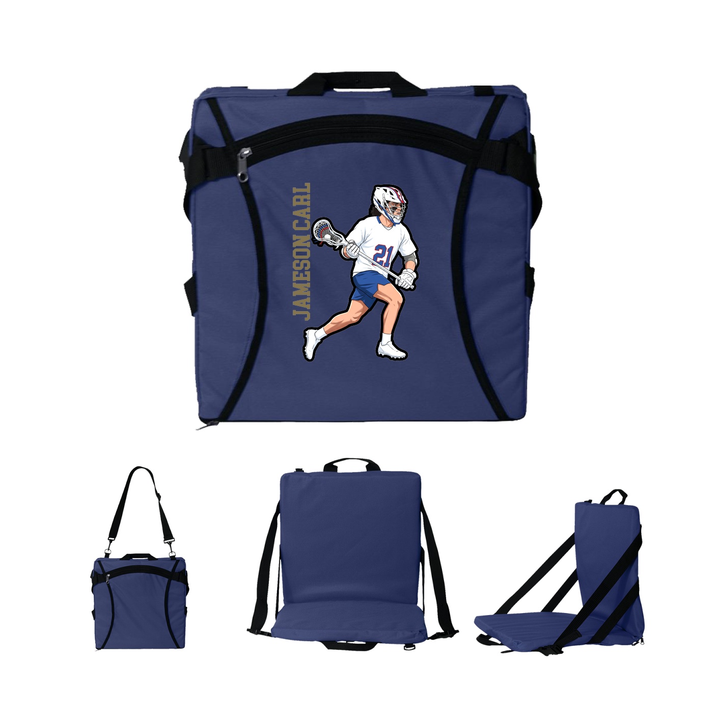 Folding Stadium Seat — Name Vertical in Navy