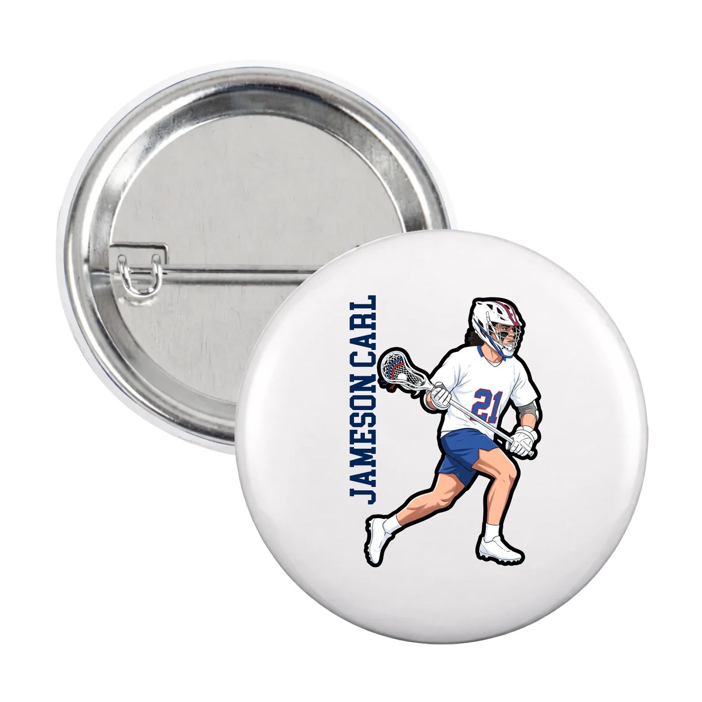 Game Day Button — Name Vertical in White