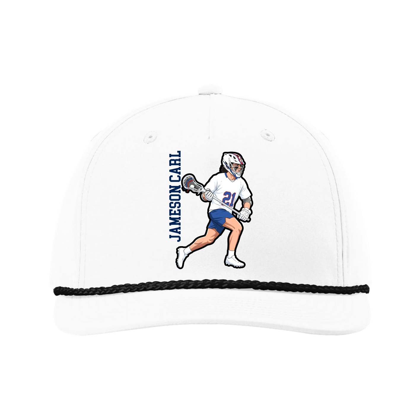 Five-Panel Classic Rope Cap — Name Vertical in White