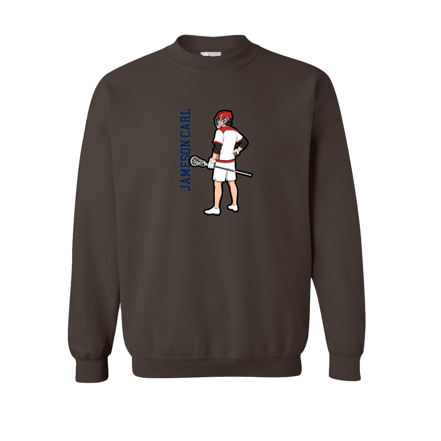 Fleece Crew — Name Vertical in Brown