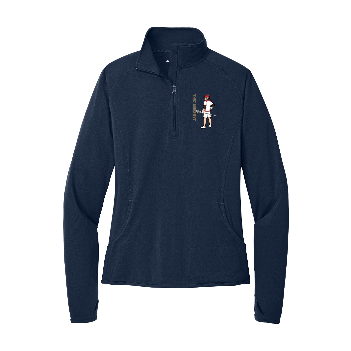 Women's Q-Zip Pullover — Name Vertical in Navy