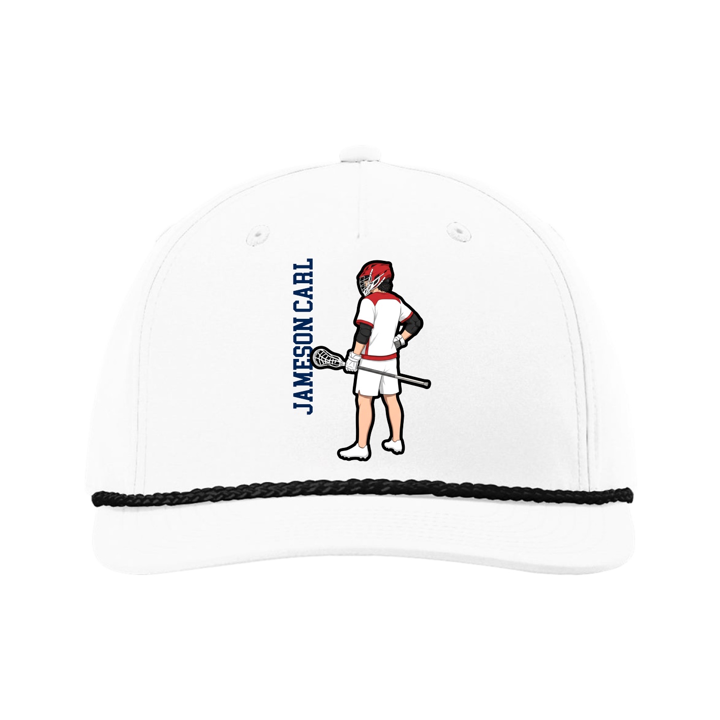 Five-Panel Classic Rope Cap — Name Vertical in White