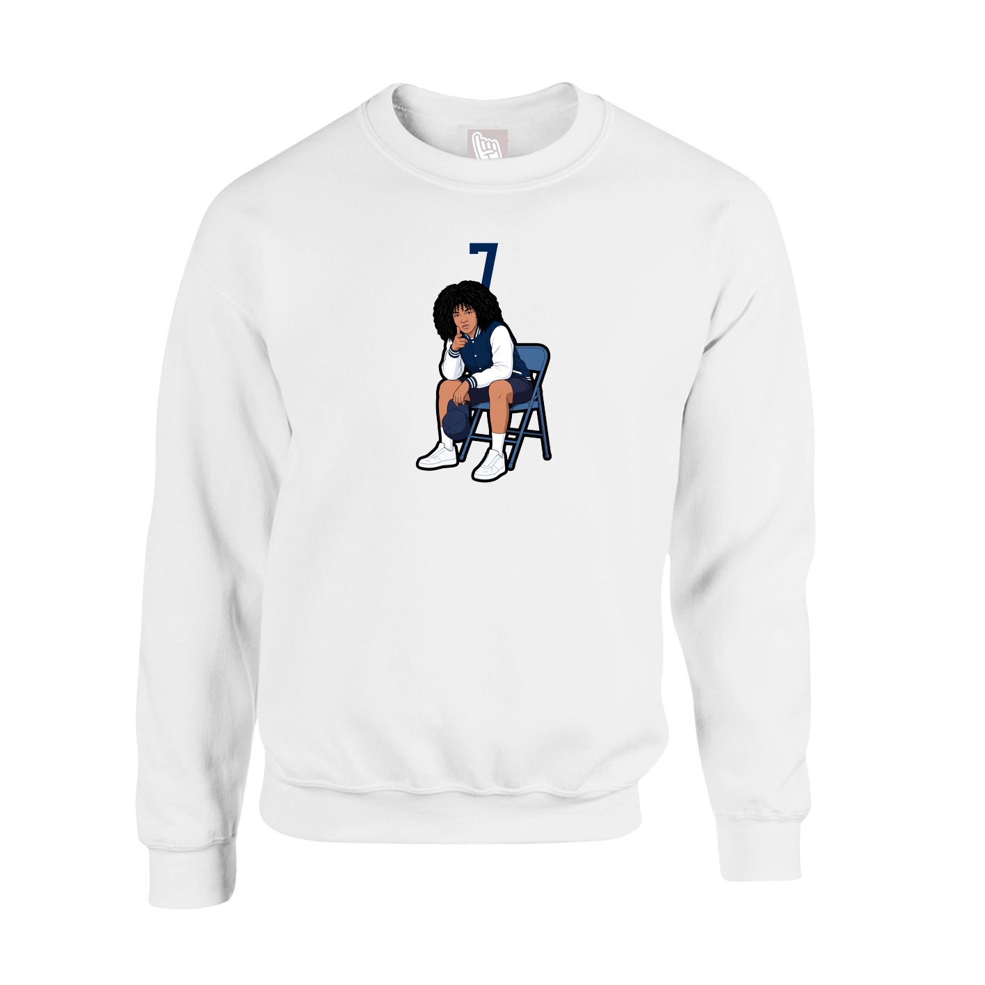 Fleece Crew — Number Top in White